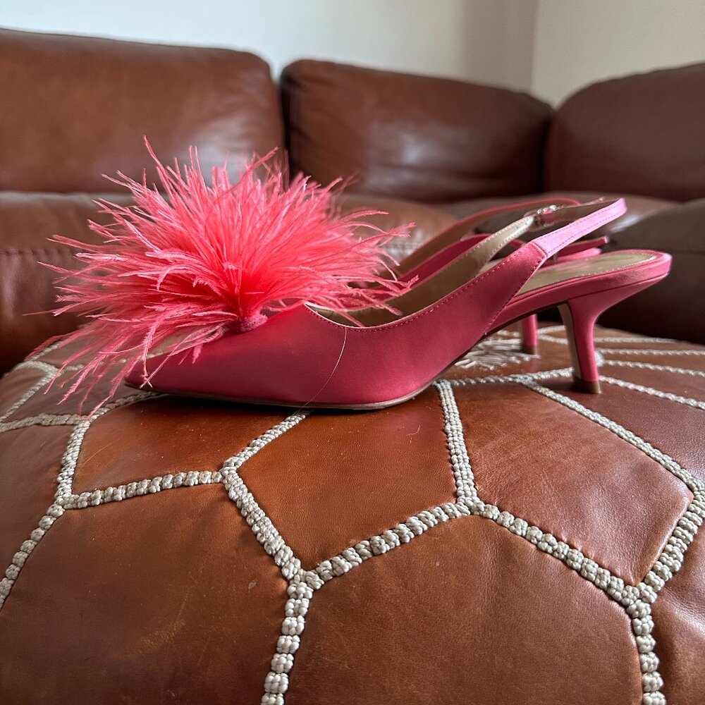 Sam Edelman Bianka Feather, Rose Satin Sling Back w/Kitten Heel